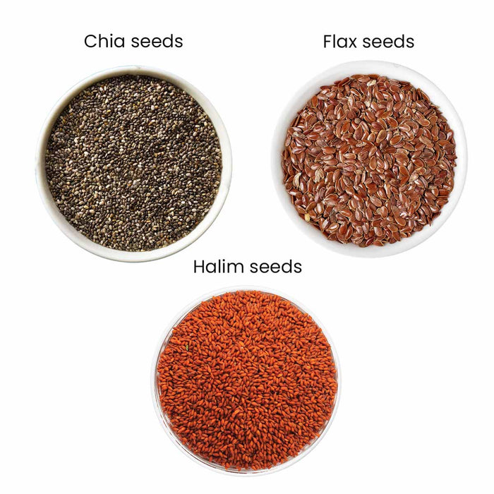 Moksa Seeds Combo for Eating Organic Superfood 200g x 3 (Chia-Flax-Halim) with Free Samplers