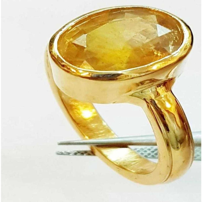 Jaipur Gemstone Yellow Sapphire Ring With Natural Pukhraj Stone Lab Certified Stone Sapphire Gold Plated Ring