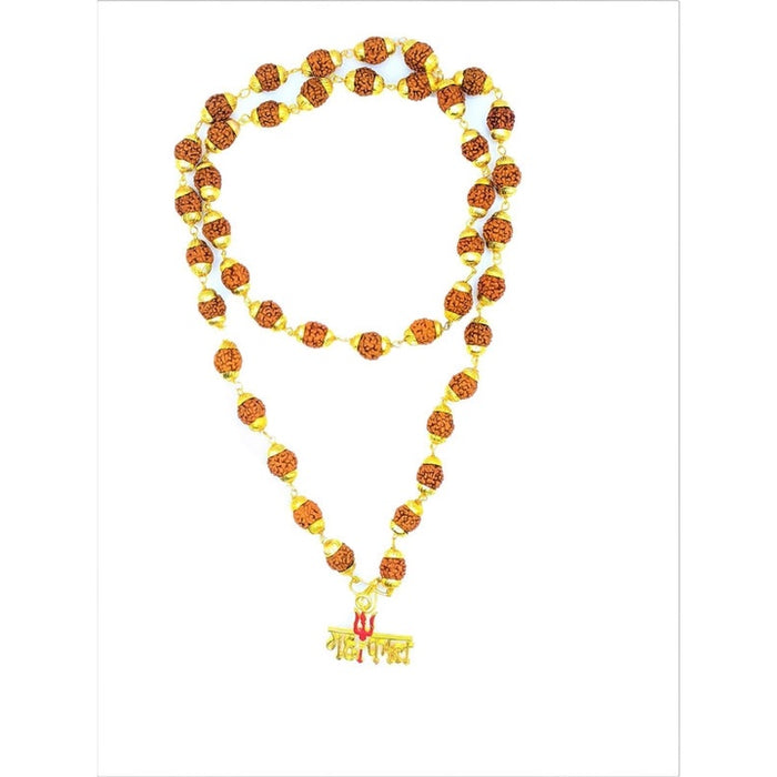 Raviour Lifestyle Lord Shiv Mahakal Bholenath Trishul Pendant With Rudraksha Cap Mala For Men And Women properly energized Gold-plated Plated Brass Chain