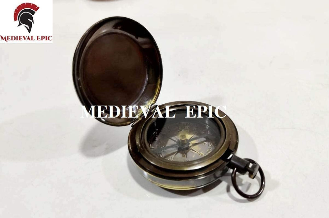 Antique Brass Compass Vintage Handmade Pocket Compass Push Button