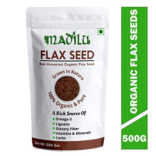 Madilu 100% Organic Raw Flax Seed - Fibre & Omega 3 Rich Superfood 500 Grams | Alsi for Eating