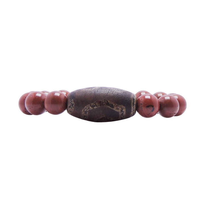 SATYAMANI Natural Energized Red Jasper 10 mm Beads with Tibetan Bead