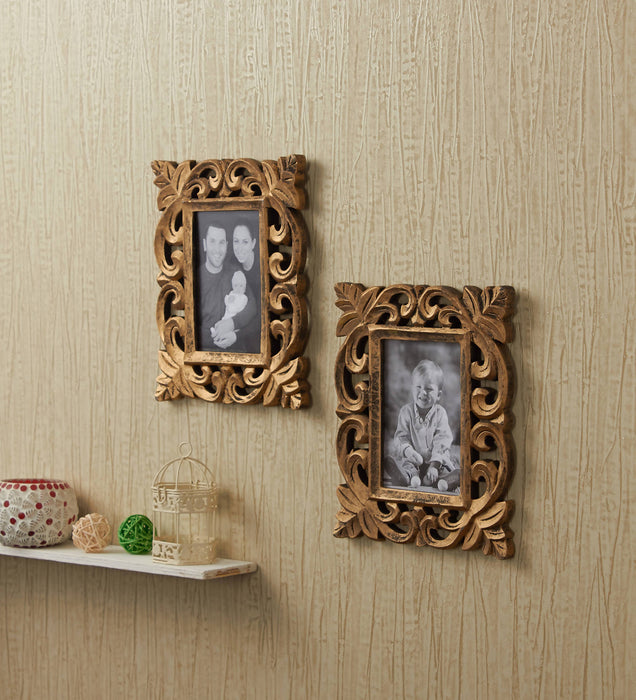 Yatha Set of 2 Wall Hanging Wooden Carved Rectangle Photo Frame (Photo Size : 7 X 5 INCH)