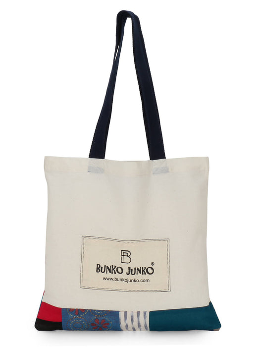 Class & Fancy Cotton Shopping carry Bag, Bunko Junko Eco Friendly, Reusable.Webbing Cotton Belt Double Handle Patched Pattern Bag - Local Option