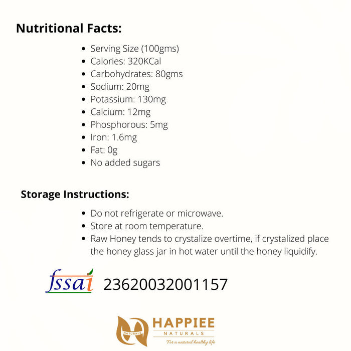 Happiee Naturals - 100% Raw Pure Natural Un-Processed Jungle honey 725GM - Local Option