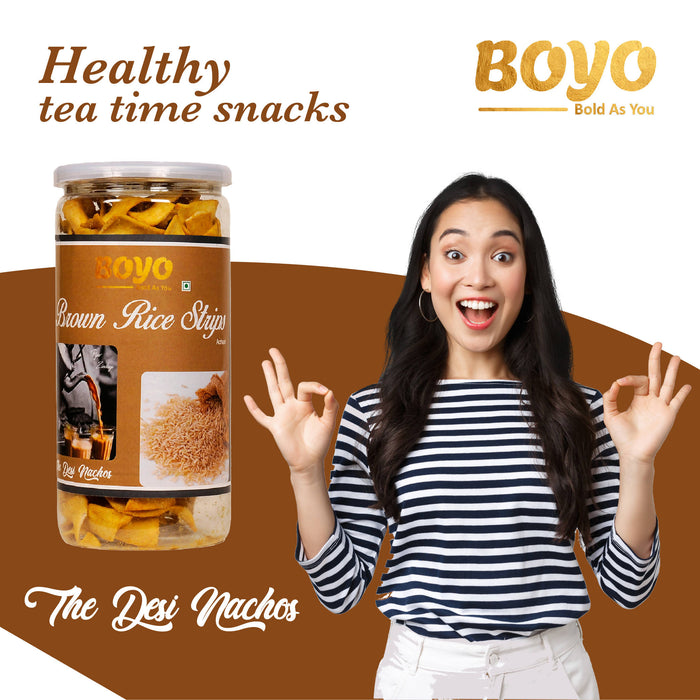 BOYO Brown Rice Strips Achari 150g Combo Pack of 2 - Tea Snacks Spicy Snacks