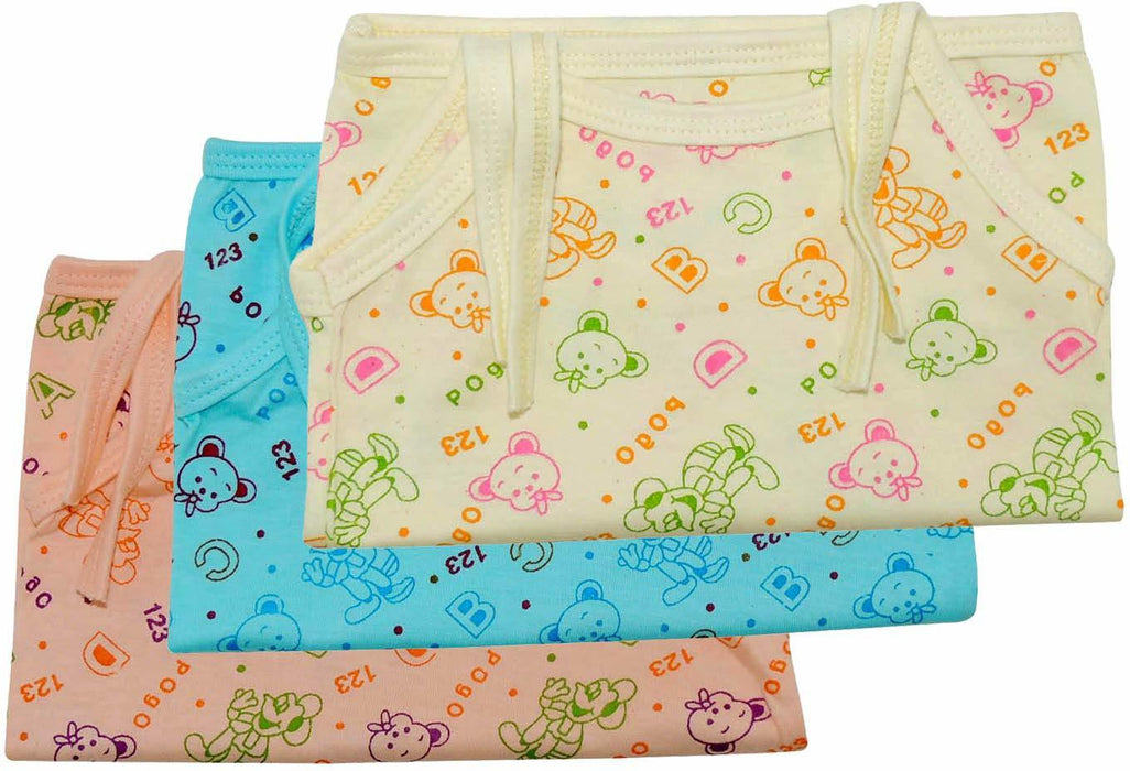 LIFE BEGIN ; A UNIT OF SATYAMANI Baby Half Sleeve Dori T Shirt/Jhabla Soothing Printed Colours Size Large (6 Months Above) (Pack of 3)