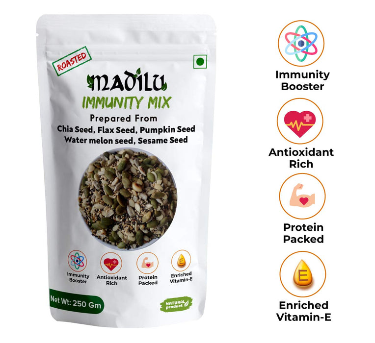 MADILU Organics Roasted Seeds Mix Immunity Mix (250 g) + Organic Quinoa Seeds for Weight Loss 500G