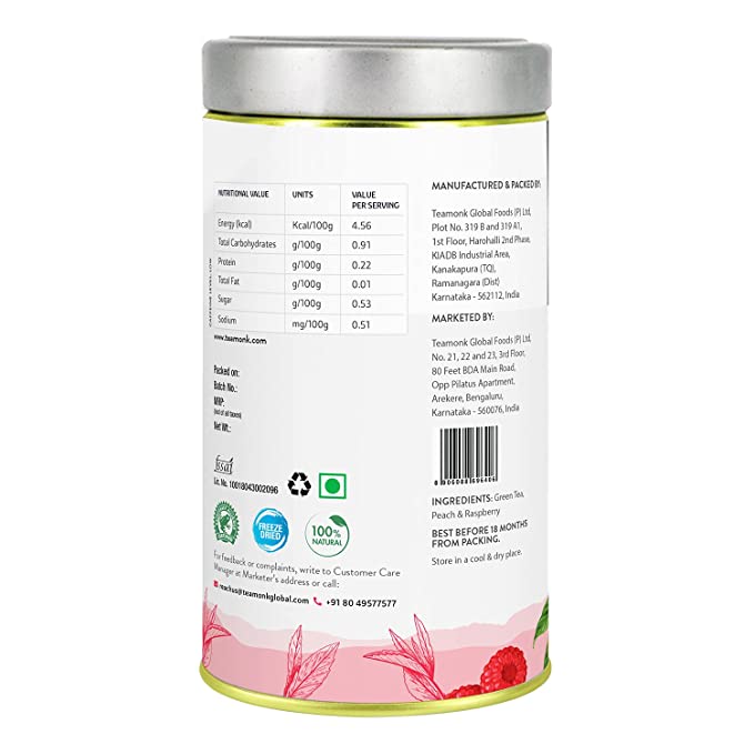 Teamonk Peach Raspberry Green Tea, 150 Grams