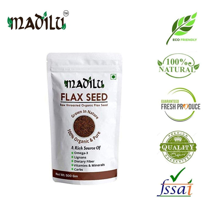 Madilu 100% Organic Raw Flax Seed - Fibre & Omega 3 Rich Superfood 250 Grams + Quinoa Seeds for Weight Loss 500G