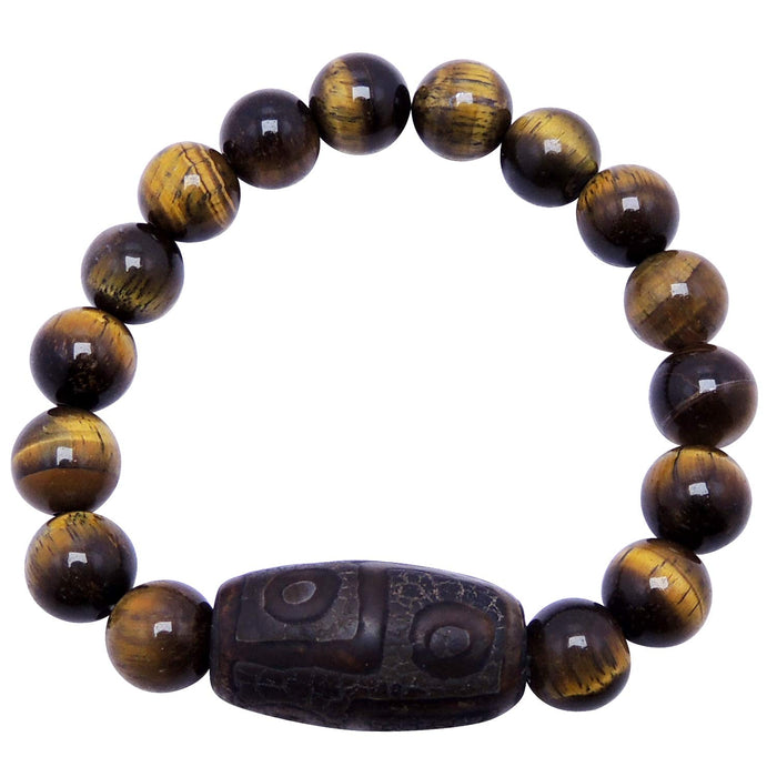 SATYAMANI Natural Energized Tiger Eye 10 mm Beads with Tibetan Bead