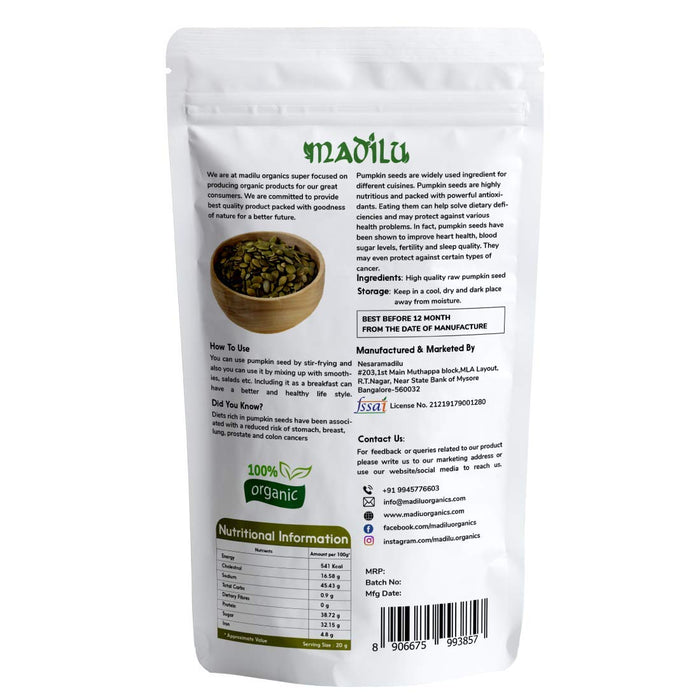 Madilu 100% Organic & Premium Raw Pumpkin Seed (250Gm) + Quinoa Seeds for Weight Loss 500G