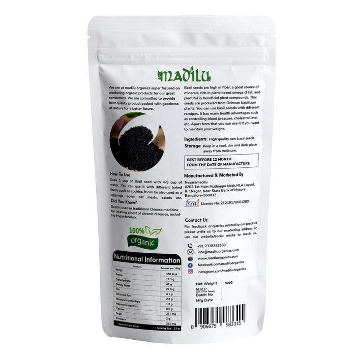 Madilu 100% Organic Premium Raw Basil Seeds- 250 Grams + Madilu 100% Organic & Premium Raw Pumpkin Seed - Protein and Fibre Rich Superfood (250Gm) (Combo Pack)