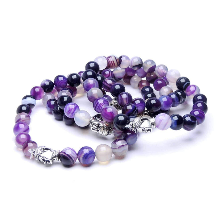 SATYAMANI Natural Purple Onyx 8 mm Bead Stone Buddha Bracelet