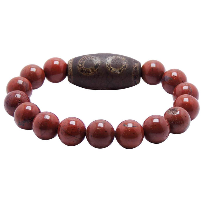 SATYAMANI Natural Energized Red Jasper 10 mm Beads with Tibetan Bead