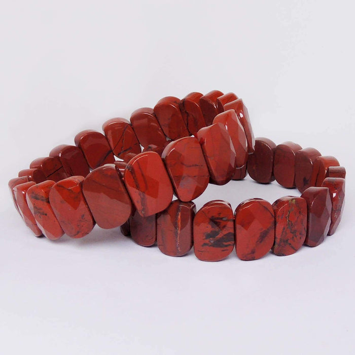SATYAMANI Natural Energized Red Jasper diamond cut Oval Reiki Healing and Crystal Healing Stones Bracelet (Oval Shape Bead)