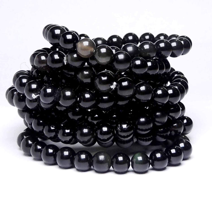 SATYAMANI Natural Energized Rare Tranulant Black Obsidiant 8 mm Beads Bracelet