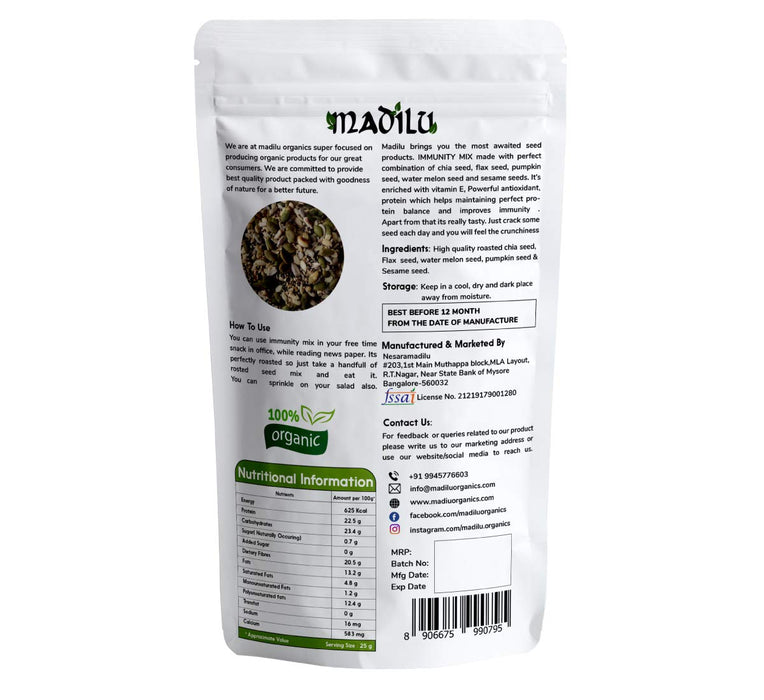 MADILU Organics Roasted Seeds Mix Immunity Mix Prepared (250 g) + Pure Raw Unroasted Organic Chia Seeds - 250Gm