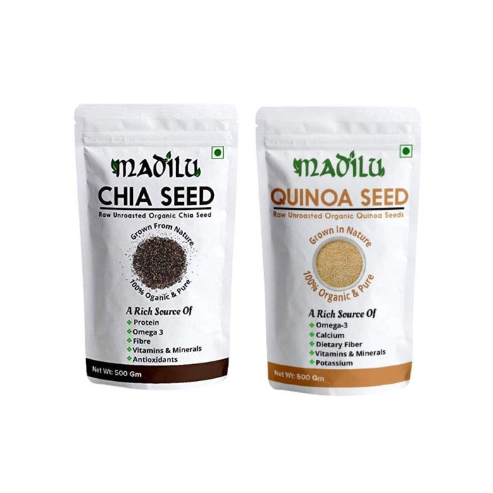 Madilu 100% Organic & Pure Raw Unroasted Organic Chia Seeds - 250Gm + Organic Quinoa Seeds for Weight Loss 500G