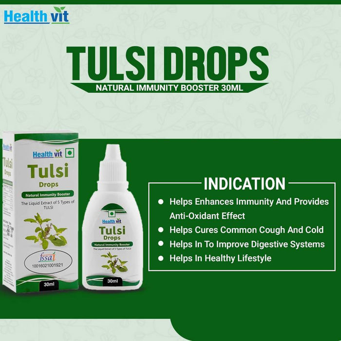 Healthvit Tulsi Drops- Concentrated Extract of 5 Rare Tulsi for Natural Immunity Boosting & Cough and Cold Relief 30ml - Local Option