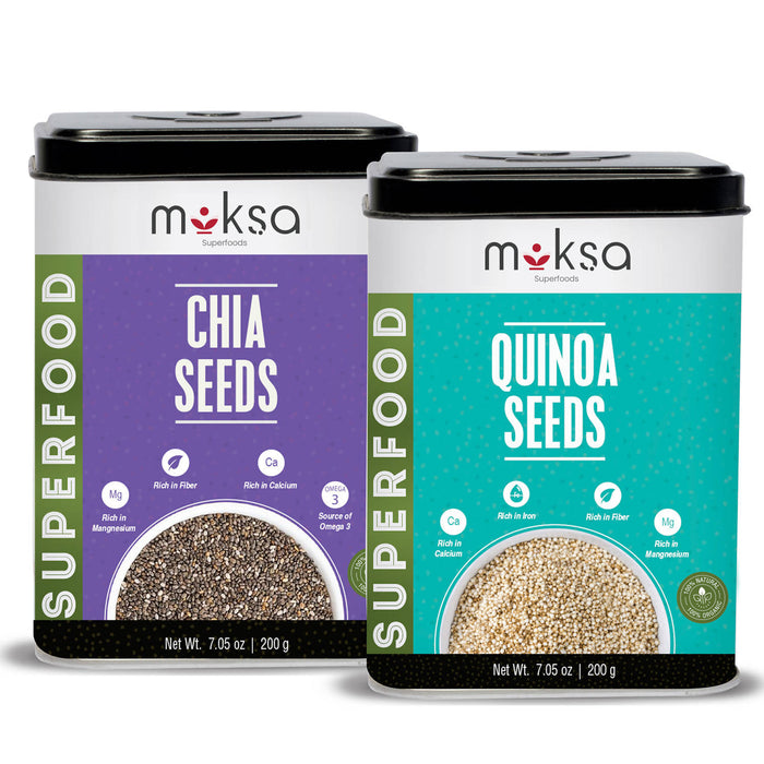 Moksa Chia and Quinoa Seeds for Eating Organic Combo 400g Pack of 2