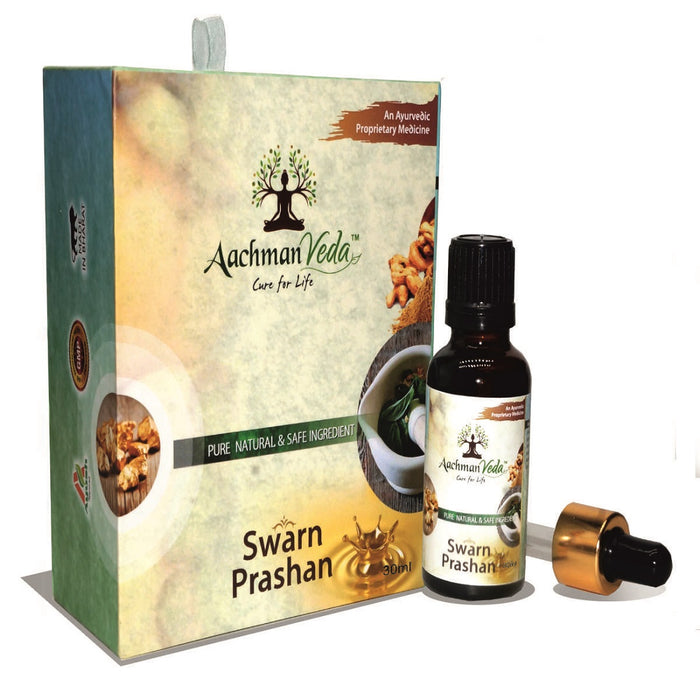 Aachman Veda Swarn Prashan with 90mg 24 Carat Gold Ayurvedic Immunity Booster For Children (GMP Certified & Ayush Approved) 30 ML With Veg