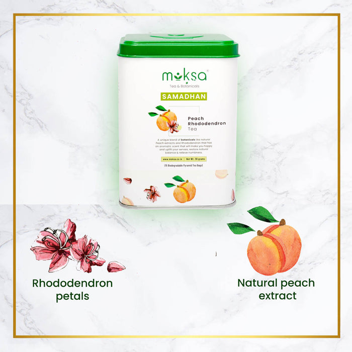 Moksa Green Tea Bags with Peach Rhododendron Natural and Organic Biodegradable Pyramid Tea Bags Pack of 15 with Free Samplers