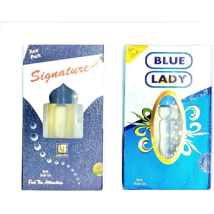 Raviour Lifestyle Blue LadyAttar and Signature Floral Roll on Attar Each 8ml Combo Pack Floral Attar (Natural)