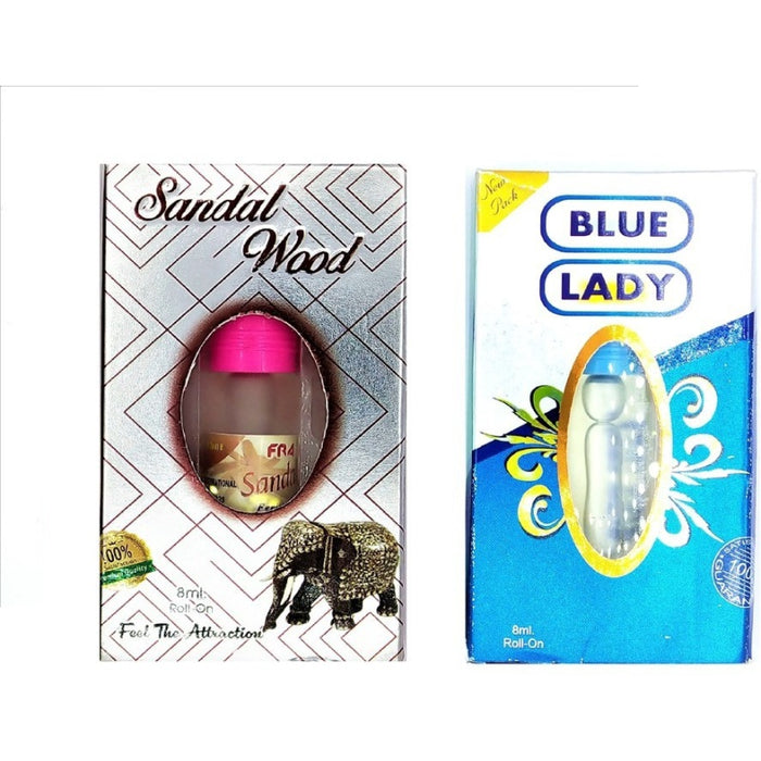 Raviour Lifestyle Blue LadyAttar and Sandal Wood Floral Roll on Attar Each 8ml Combo Pack Floral Attar (Natural)
