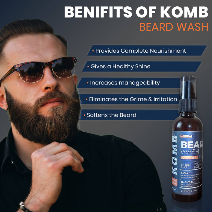Komb Beard and Moustache Shampoo and Conditioner with Activated Charcoal and Aloe Gel