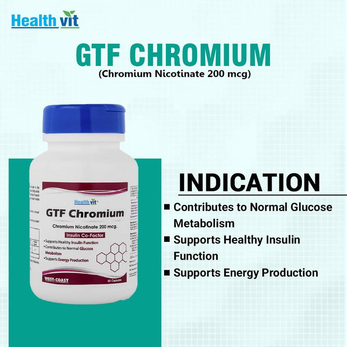 Healthvit GTF Chromium (Chromium Nicotinate) 200 mcg, 60 Capsules| Maintain Healthy Blood Sugar Levels and Supports Glucose Metabolism - Local Option