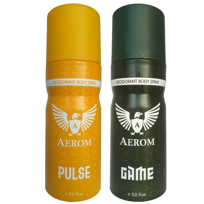 Aerom Pulse and Game Deodorant Body Spray For Men, 300 ml (Pack of 2)