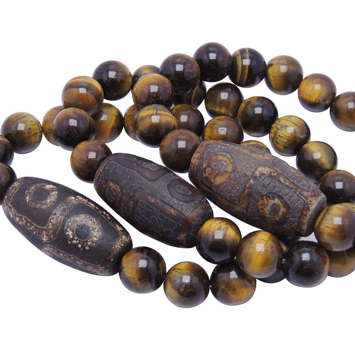 SATYAMANI Natural Energized Tiger Eye 10 mm Beads with Tibetan Bead