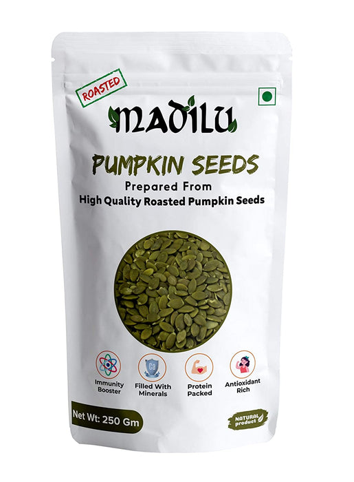 MADILU Organics Roasted Pumpkin Seeds for Eating; Snacks 250g + Flax Seeds (250Gm)