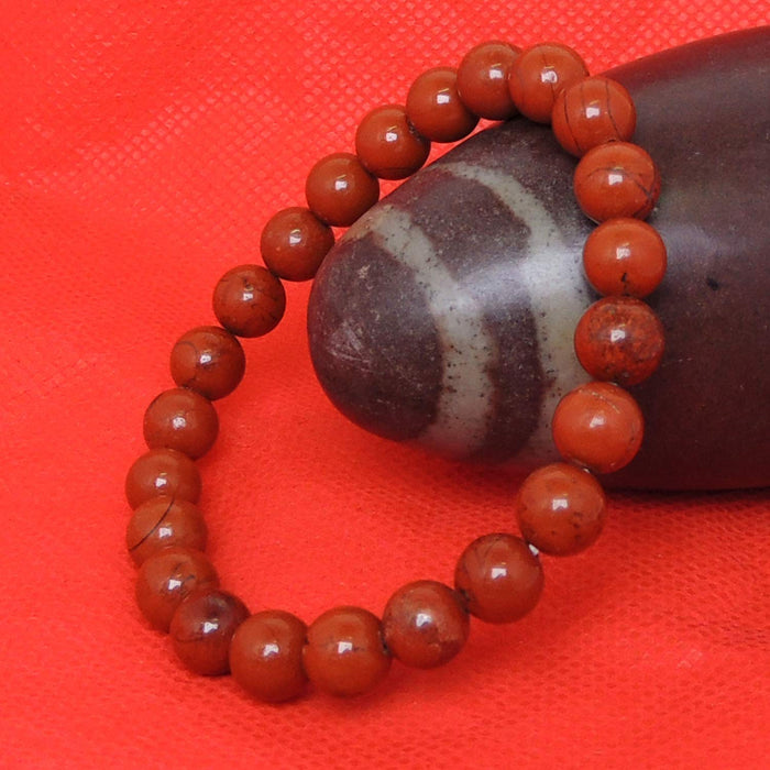 SATYAMANI Natural Energized Original Red Jasper Bead Bracelet (Pack of 1 Pc.)