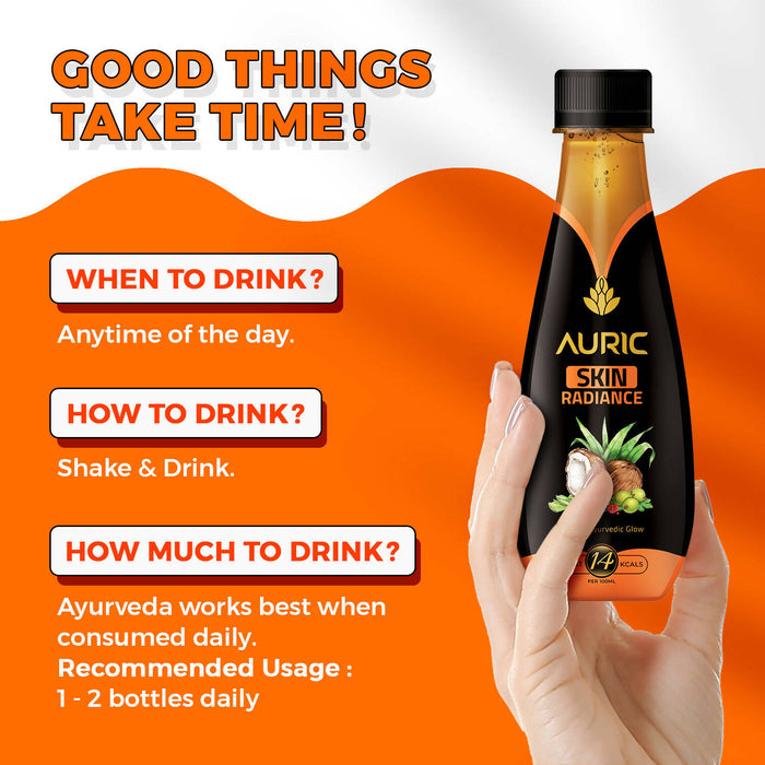 Auric Glow Skin Radiance Drinks| Recommended by celebrities & dermatologist | Natural & Low calorie Ayurvedic drink- 12 Bottles