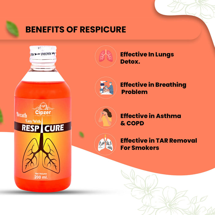 Cipzer Respicure Syrup, Ayurvedic Natural Supplement for Healthy Lungs & Respiratory Immunity Booster - 200 ml