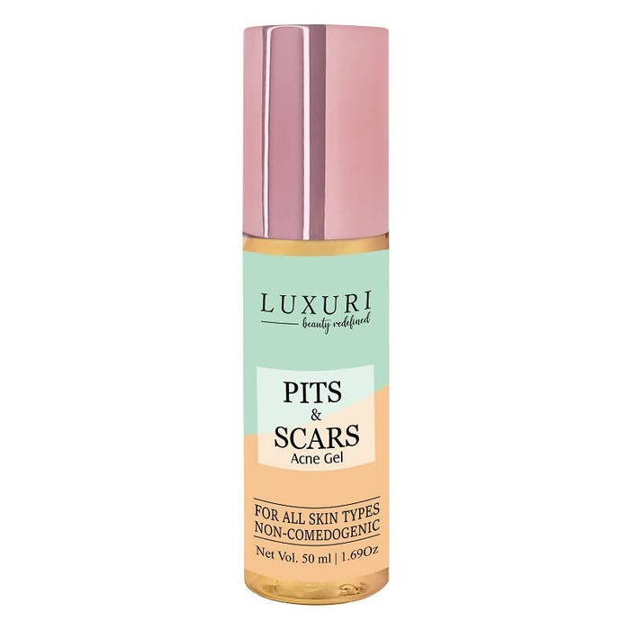 LUXURI Pits & Scars Acne Face Gel, Pits Stop Gel Perfect for Lightening, Pigmented Acne Spots, Glowing & Radiant Skin - 50Ml