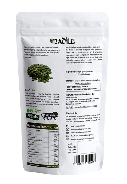 MADILU Organics Roasted Pumpkin Seeds for Eating; Snacks 250g + Flax Seeds (250Gm)