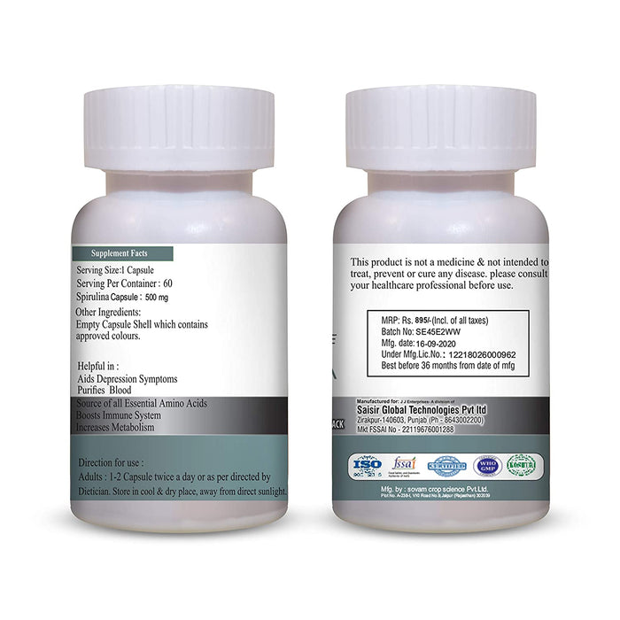 Vringra Spirulina Capsules - Booste Immune System - Health Supplement - Herbal & Zero Side Effect 60 Cap.