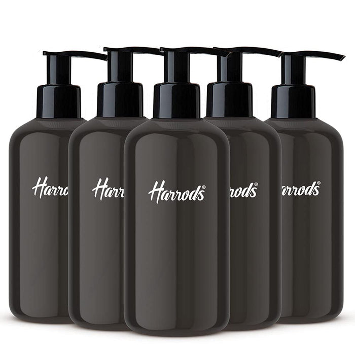 HARRODS Empty Plastic Pump Bottle, Black Bottle For oil, Liquid, Fogging, Room Spray, Rangoli and Hand wash 300ml (5Pcs)