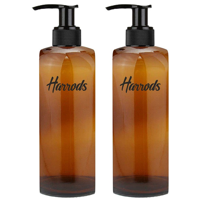 HARRODS Empty Amber Plastic Ovel Pump Bottle Portable Cylinder Shampoo Lotion Pump Bottle Dispenser Durable Refillable Containers for Liquid Soap, Massage Oil 250ml(Pack of 2)
