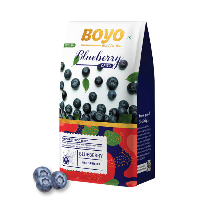 BOYO Dried Blueberry (Whole & Unsweetened) 150 gms 100% Vegan & Gluten-Free Blueberries