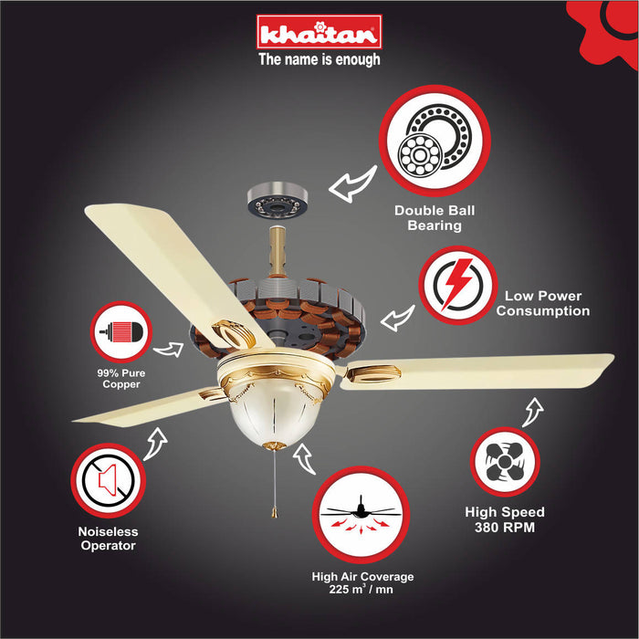 Khaitan FLAMINGO 1200 mm, 3 Blades Ceiling Fan, 380 RPM(Pearl White)