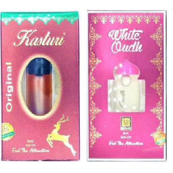 Raviour Lifestyle Kastoori Attar and White oudh Floral Roll on Attar Each 8ml Combo Pack Floral Attar (Floral)