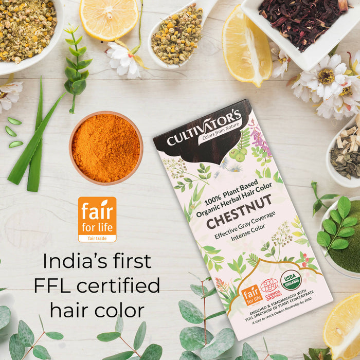 Cultivator's Organic Hair Colour - Herbal Hair Colour for Women and Men - Ammonia Free Hair Colour Powder - Natural Hair Colour Without Chemical, (Chestnut) - 100g