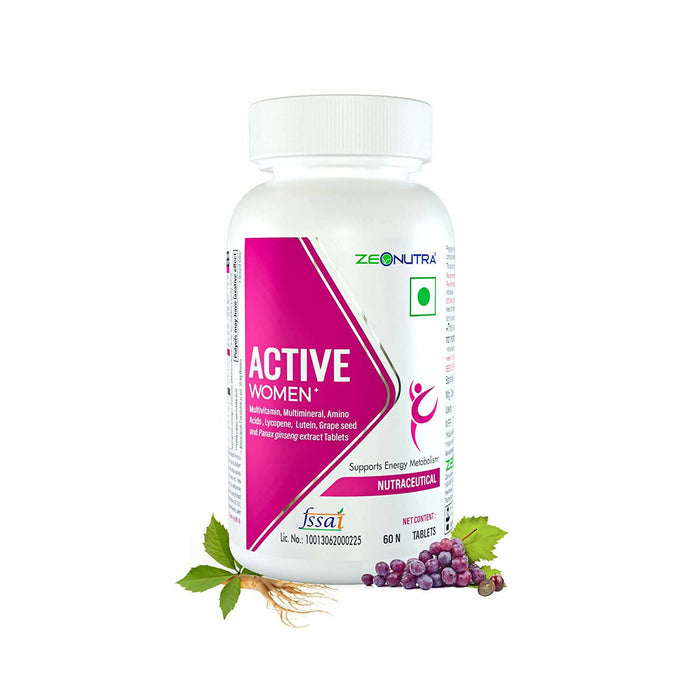 Zeonutra Active Women One Daily Multivitamin Supplement Tablet for Women with Vitamins, Calcium, Iron & Herbal Extracts for Skin, Hair, Energy & Strength - Pack of 60 Veg Tablets