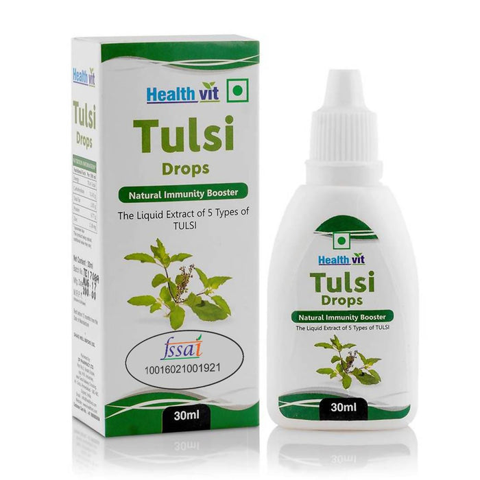 Healthvit Tulsi Drops- Concentrated Extract of 5 Rare Tulsi for Natural Immunity Boosting & Cough and Cold Relief 30ml - Local Option