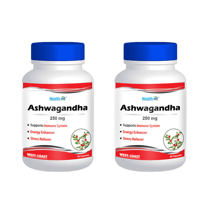 HealthVit Pure Ashwagandha Root Powder 250 mg, 60 Capsules (Pack Of 2)