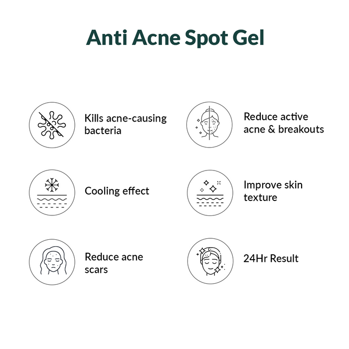 Strictly Organics 4 in 1 Action Anti Acne Spot Gel with Niacinamide, Salicylic Acid, Glycolic Acid, Hyaluronic acid for Active Pimples and Acne Removal